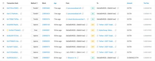 업비트 해커가 자금세탁 과정에서 사용한 이더리움 지갑 거래 흐름. 업비트 해커는 탈취 자금을 솔라나에서 다수 지갑으로 분산한 뒤, 올브릿지(Allbridge)를 통해 이더리움으로 이동시키고 USDT로 환전했다. (사진=이더스캔 갈무리)