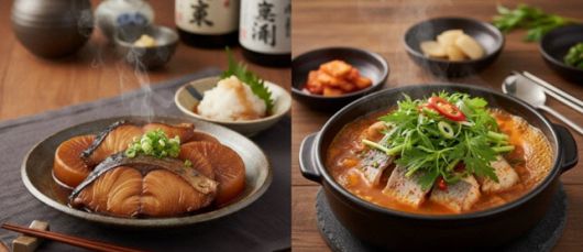 방어 무 조림과 방어 탕 (Gemini 생성 사진).