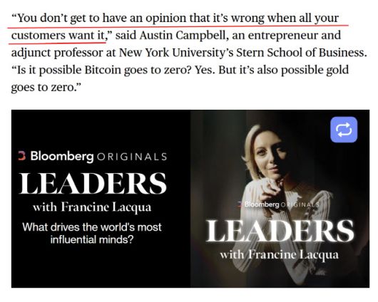 뉴욕대 스턴 경영대학 겸임교수이자 기업가인 오스틴 캠벨은 “모든 고객이 원하고 있는데 그게 틀렸다고 주장할 수는 없다”고 말했다. (사진=블룸버그)