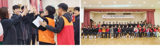 SK슈가글라이더즈 선수단과 SK엔무브 구성원들이 서울 은평대영학교에서 발달장애아동을 대상으로 핸드볼 교실을 진행했다.(사진=SK 제공)