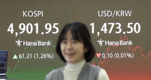 19일 오후 서울 중구 하나은행 딜링룸에서 딜러가 업무를 보고 있다. (사진=연합뉴스)