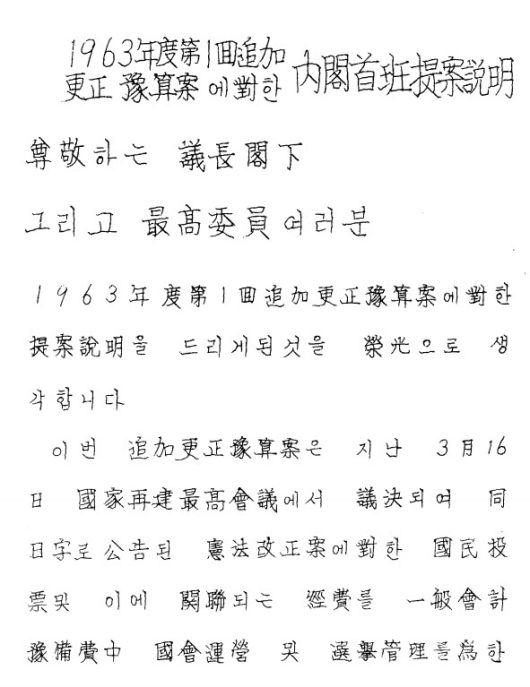 /국회 의안정보시스템  1961~1963년 국가재건최고회의가 국회 역할을 대신하던 시기에는 내각수반이 국가재건최고회의에 추경안을 편성해 제출했다.