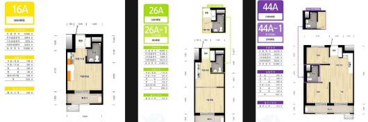 경기도 화성 동탄 행복주택에서 가장 많은 세대가 공급된 16㎡형(왼쪽)과 26㎡형(가운데). 문재인 대통령은 11일 이 행복주택에서 가장 큰 평수인 44㎡형(오른쪽)을 방문했다.