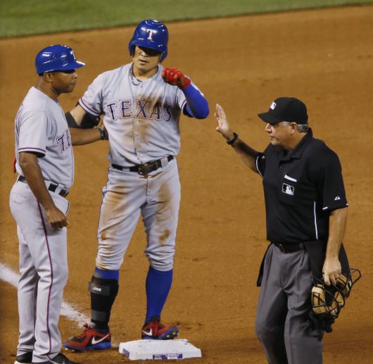 2015년 7월 21일 아시아 선수 최초로 사이클링 히트를 달성한 추신수.  3루타로 사이클링 히트를 완성한 직후의 모습이다. / 조선일보DB