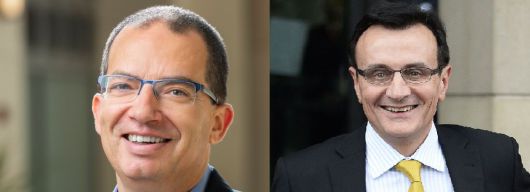 모더나 CEO 스테판 반셀(왼쪽)과 아스트라제네카 CEO 파스칼 소리오(오른쪽)/조선DB