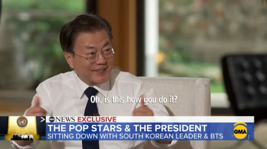 24일(현지시각) 오전 방송된 미국 ABC방송 ‘굿모닝 아메리카’ 인터뷰에 출연한 문재인 대통령/ABC방송 ‘굿모닝 아메리카’ 유튜브