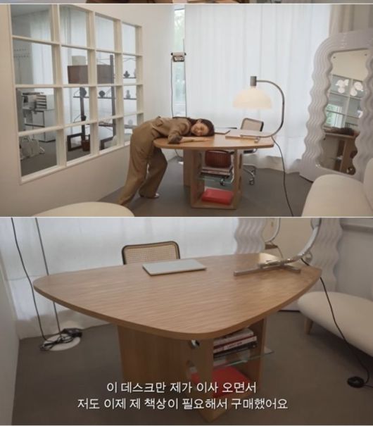 강민경이 이사하면서 자신의 책상만 필요에 의해 따로 구매했다고 밝혔다. 해당 책상은 700만원대 독일회사의 제품으로 알려졌다. /유튜브