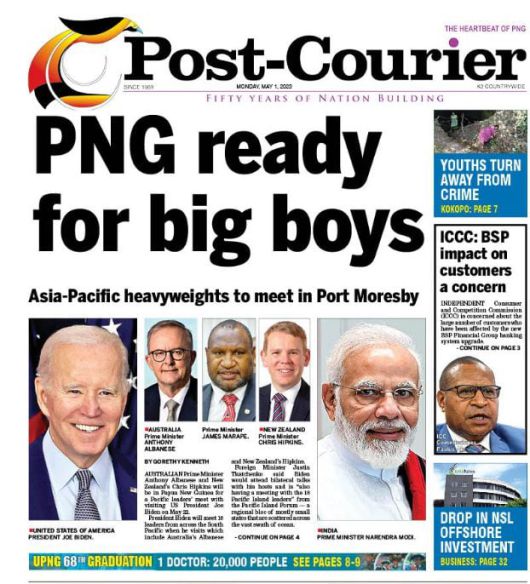조 바이든 미국 대통령의 자국 방문 소식을 1면 헤드라인으로 전한 파푸아뉴기니 일간지 포스트 쿠리어. /포스트 쿠리어 홈페이지