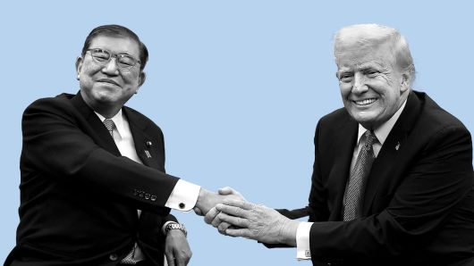 이시바 시게루 일본 총리(왼쪽), 도널드 트럼프 미국 대통령(오른쪽)