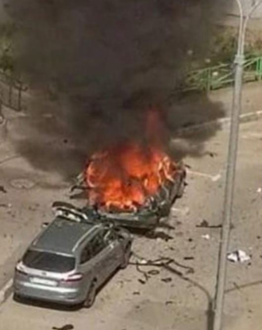 25일 러시아 모스크바에서 발생한 차량 폭발 당시 사진./엑스