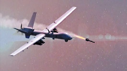 북한 조선중앙TV가 지난 2023년 7월 무인 공격기의 미사일 발사 장면을 공개했다. /조선중앙TV 연합뉴스