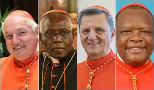 도박 사이트에서 교황 후보 상위권 후보자로 꼽힌 추기경들. 왼쪽부터  프랑스의 장 마르크 아벨린, 기니의 로베르 사라, 몰타의 마리오 그레크, 콩고민주공화국의 프리돌린 암봉고./조선일보DB