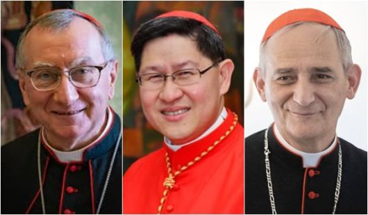 각종 도박 사이트에서 현재 교황 선출 가능성이 가장 높은 1~3위 후보들. 왼쪽부터 이탈리아의 피에트로 파롤린, 필리핀의 루이스 안토니오 타글레, 이탈리아의 마테오 주피./조선일보DB