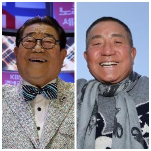 송해(왼쪽)와 '뽀빠이' 이상용. 송해는 1973년 뽀빠이를 처음 만났을 때부터 "나보다 작은 코미디언은 처음 본다"며 그를 참 좋아했다. /조선일보DB