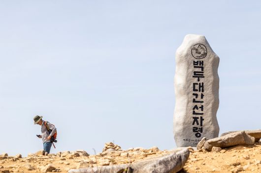 해발 1157m 지점에 있는 '백두대간선자령' 정상석. / 이신영 영상미디어 기자