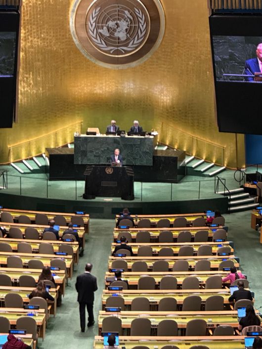 김성 주유엔 북한 대사는 회의가 시작된 지 35분이 지나서야 회의장에 모습을 드러냈다. 앞에서 다섯 번째가 북한 지정석./윤주헌 특파원