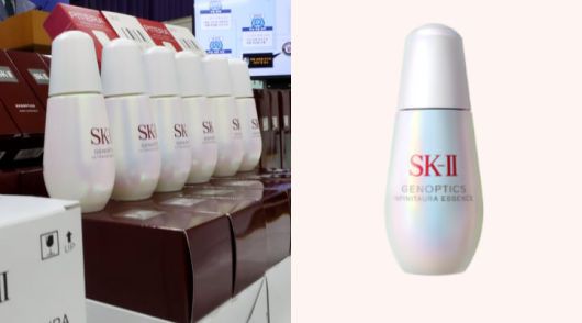 특허청 상표특별사법경찰이 압수한 가짜 SKⅡ 화장품(왼쪽), 실제 SKⅡ 세럼. /연합뉴스, SKⅡ