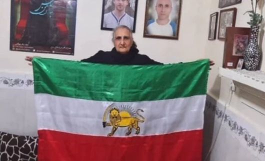 고하르 에쉬기가 본인의 인스타그램에 이스라엘의 이란 폭격을 지지하며 올린 영상의 일부. 팔레비 왕조가 통치했던 이란 제국의 깃발을 들고 있다. /고하르 에쉬기 인스타그램