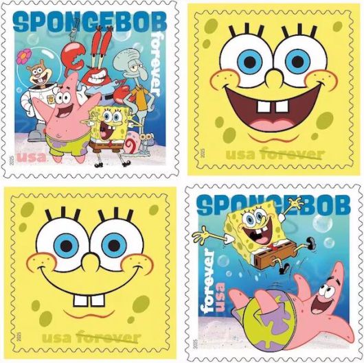 8월 1일 미 연방우정청이 발행하는 스폰지밥 우표의 네가지 디자인./USPS