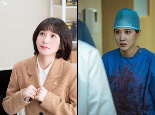 박은빈 배우가 연기한 ENA 드라마 '이상한 변호사 우영우(오른쪽)'와 디즈니+ 드라마 '하이퍼나이프'의 악역 정세옥. /ENA·디즈니+