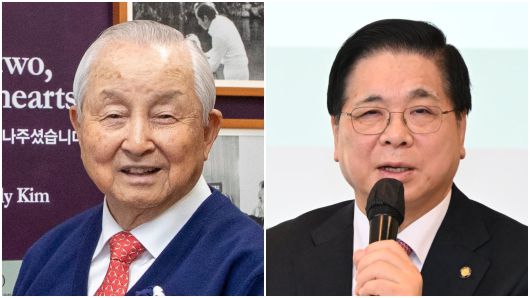 김장환 극동방송 이사장(왼쪽)과 이영훈 여의도순복음교회 담임목사.