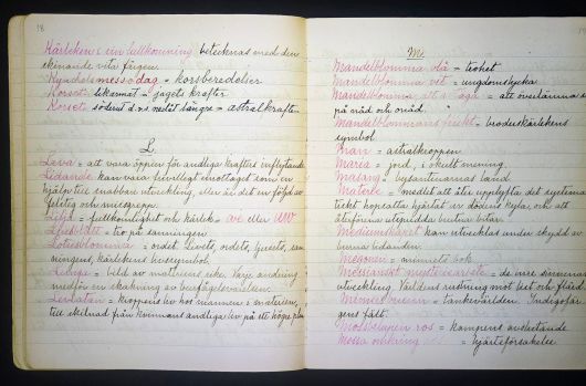 힐마 아프 클린트의 친필 노트. 전시장에서 실물과 영상으로 볼 수 있다. /허윤희 기자