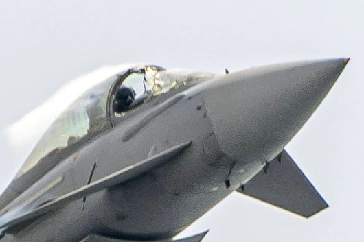 시범 비행 중 갈매기와 충돌해 캐노피가 깨진 타이푼 전투기