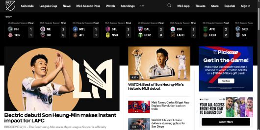 손흥민이 LA FC 데뷔전을 치른 10일, 미국 MLS(메이저리그 사커) 공식 웹사이트가 그의 활약상을 조명하는 기사들로 도배됐다./MLS