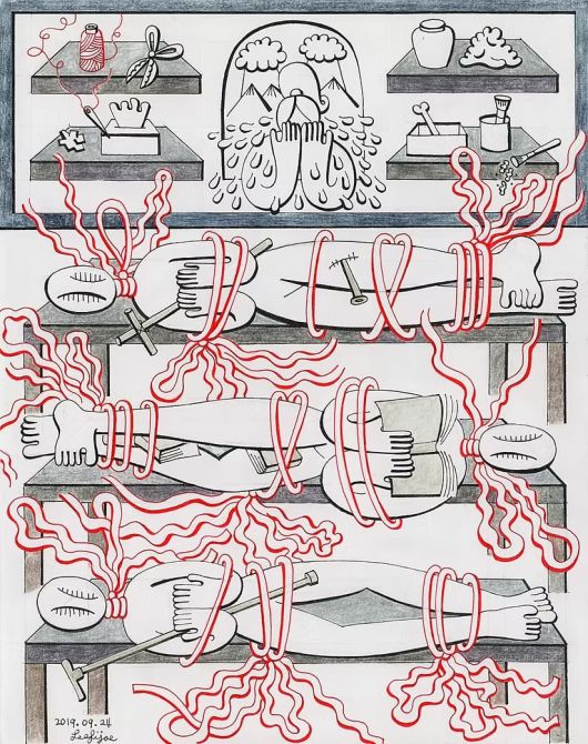 이피의 드로잉. 이 드로잉은 최근 출간된 김혜순 시집 '죽음 트릴로지' 표지에 쓰였다. /©Fi Jae lee