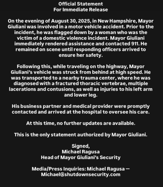 루디 줄리아니 전 뉴욕 시장 대변인 마이클 라구사가 올린 성명./X