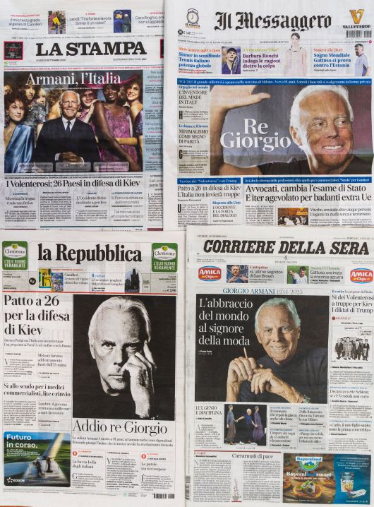 아르마니 타계 소식을 1면에 올린 이탈리아 현지 매체들/AP연합뉴스
