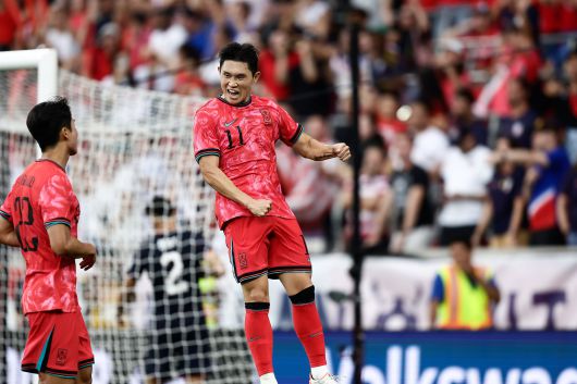 이동경이 7일 미국전에서 득점한 후 기뻐하고 있다. /대한축구협회
