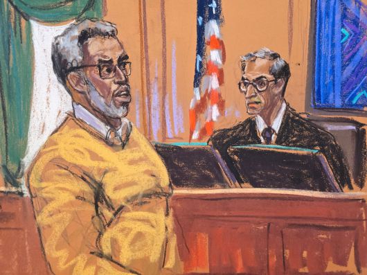 "Sean 'Diddy' Combs gives a statement and Judge Arun Subramanian listens during Combs' sentencing hearing after being convicted of transporting prostitutes for drug-fueled sexual performances, in New York City, U.S., October 3, 2025, in this courtroom sketch. REUTERS/Jane Rosenberg/2025-10-04 07:11:30/<저작권자 ⓒ 1980-2025 ㈜연합뉴스. 무단 전재 재배포 금지, AI 학습 및 활용 금지>