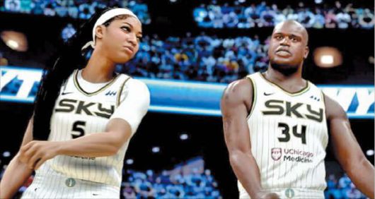 2K26 홈페이지게임 속에서 팀 동료가 된 NBA의 전설 샤킬 오닐(오른쪽)과 WNBA 현역 최고 스타 에인절 리스.