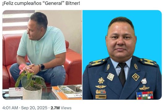 마두로의 수석 조종사 빌레가스가 2024년 도미니카공화국의 공항에서 미 대사관 무관 로페즈를 비밀리에 만났을 때의 사진(왼쪽)과, 장군으로 승진한 빌레가스의 공식 사진. /X