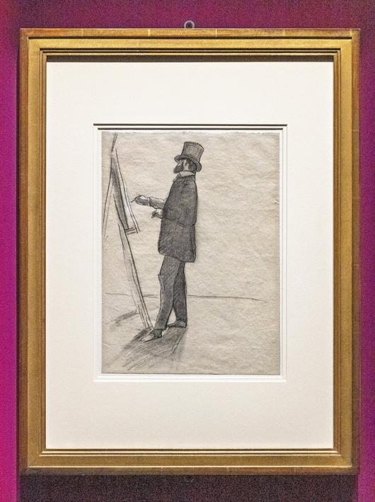 장 프레데리크 바지유, ‘이젤 앞에 선 마네’. 줄무늬 종이에 목탄과 흰색 분필, 29.5×21.5cm. /김지호 기자