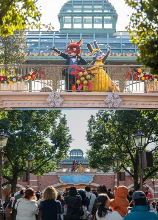 상하이 디즈니랜드 방문객들이 주디와 닉을 보고 환호하고 있다./Shanghai Disney Resort Instagram