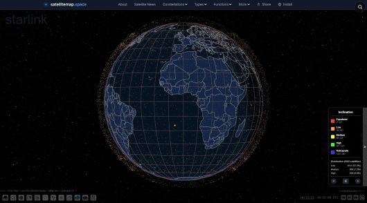 스타링크가 쏘아올린 위성 현황. 주황색 점 하나 하나가 모두 위성이다. /스타링크 홈페이지 캡처