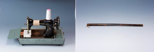 묘엄 스님이 사용하던 재봉틀(왼쪽)과 대나무 자. /조계종출판사