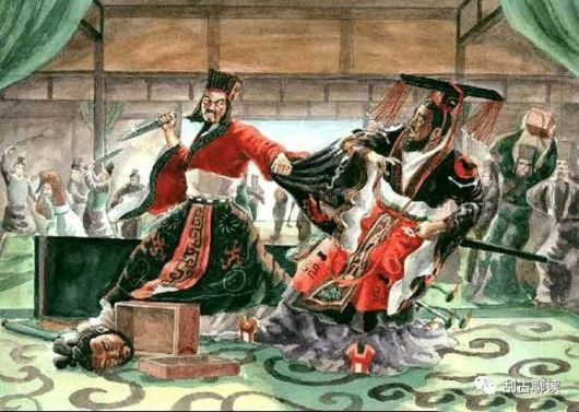 진왕 정 앞에서 비수를 뽑은 형가를 그린 현대의 상상화. /https://kan.china.com/read/1586748_2.html