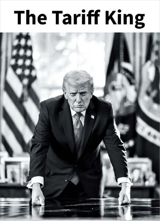 트럼프 “난 관세왕”  도널드 트럼프 미국 대통령이 16일 트루스 소셜에 자신의 사진과 함께 ‘관세왕(The Tariff King)’이라는 글자를 올렸다. /트루스 소셜
