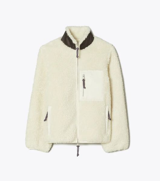 토리 버치 컬러블록 아이보리 플리스 재킷 . 토리 버치.