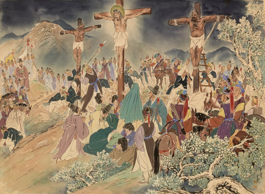 운보 김기창 화백의 '예수의 생애' 연작 중 '십자가에 못 박히시다'. /쿰란출판사