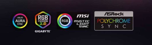 각 메인보드 제조사의 ARGB 관련 기술 브랜드 로고