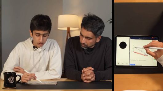 챗GPT에 태블릿 화면 속 수학 문제를 공유해 AI 과외 선생님처럼 활용할 수도 있다 / 출처=오픈AI