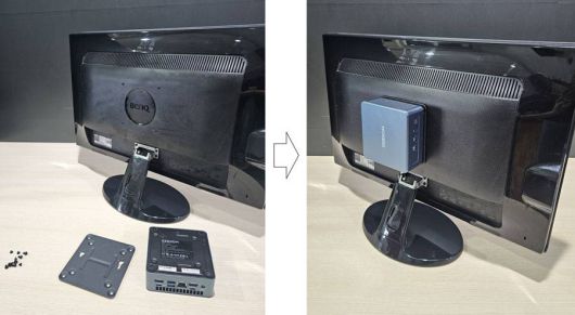 후면에 베사홀이 달린 모니터라면 미니 PC를 달아 일체형 PC처럼 쓸 수 있다 / 출처=IT동아