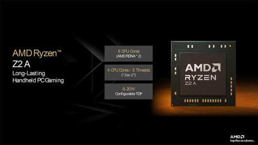 AMD 라이젠 Z2 A는 지금 시점으로도 다소 구형 프로세서인데, 보급형 제품이나 가격대 성능비 제품에 탑재될 것으로 보인다 / 출처=AMD