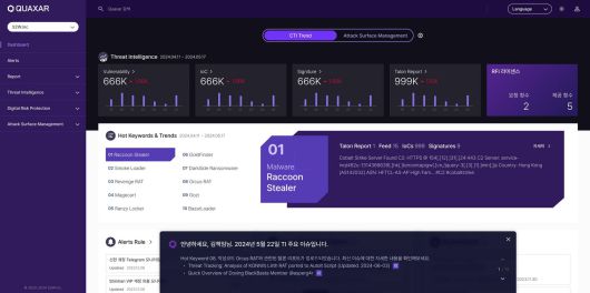 ‘퀘이사(QUAXAR)’는 S2W의 기업 및 기관용 사이버 위협 인텔리전스 플랫폼이다 / 출처=S2W