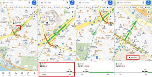 지하철을 선택하면 지하철을 따라 지도가 움직인다. 운행 정보도 확인할 수 있다 / 출처=IT동아