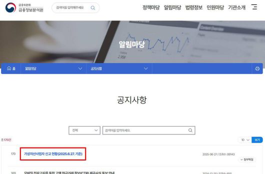 가상자산사업자 신고 현황은 금융정보분석원 홈페이지에서 확인할 수 있다 / 출처=금융정보분석원